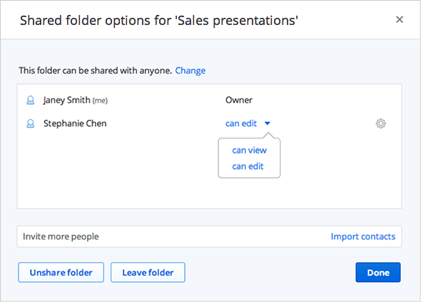 View-only permissions for shared folders