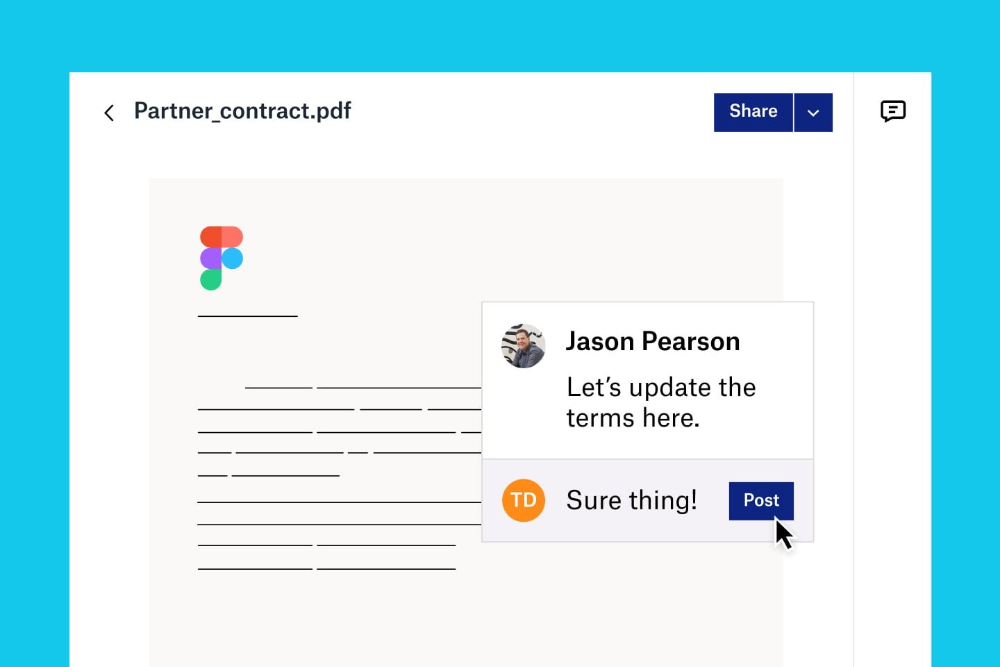 In-document collaboration between sales and legal teams on contracts using Dropbox